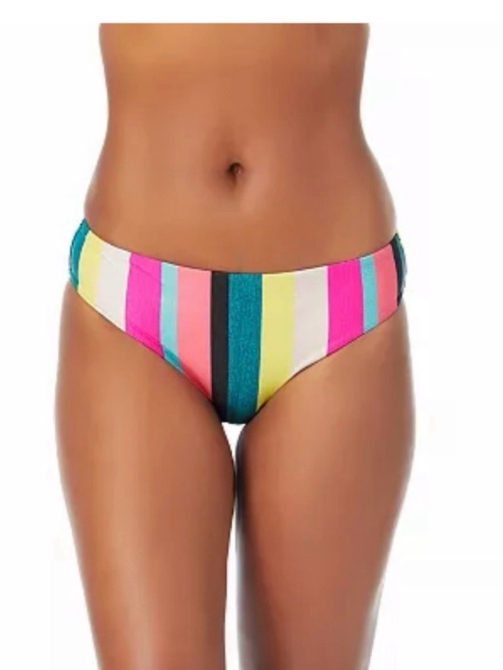 Hurley Multicolor Vertical Stripe Bikini Bottom - Teal Pink Yellow White